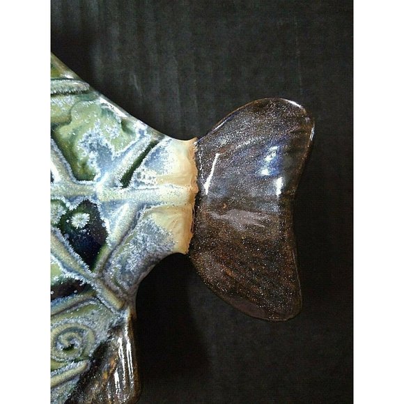 Candleholder Plate 8" Fish Shape Pillar Candle Holder Ceramic Coastal Nautical - Picture 5 of 6